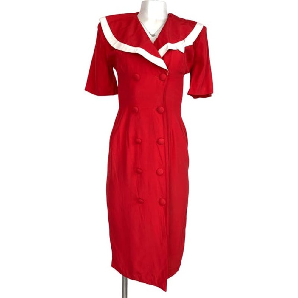 Vintage 80s-90s Double-Breasted Red Dress